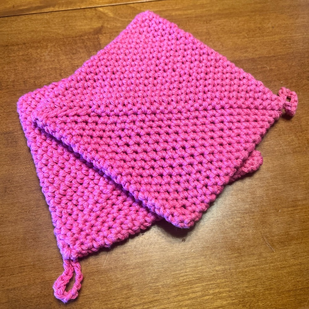 Handmade Crochet 100% Cotton Pot Holder Wash Cloth Scrubber Pink